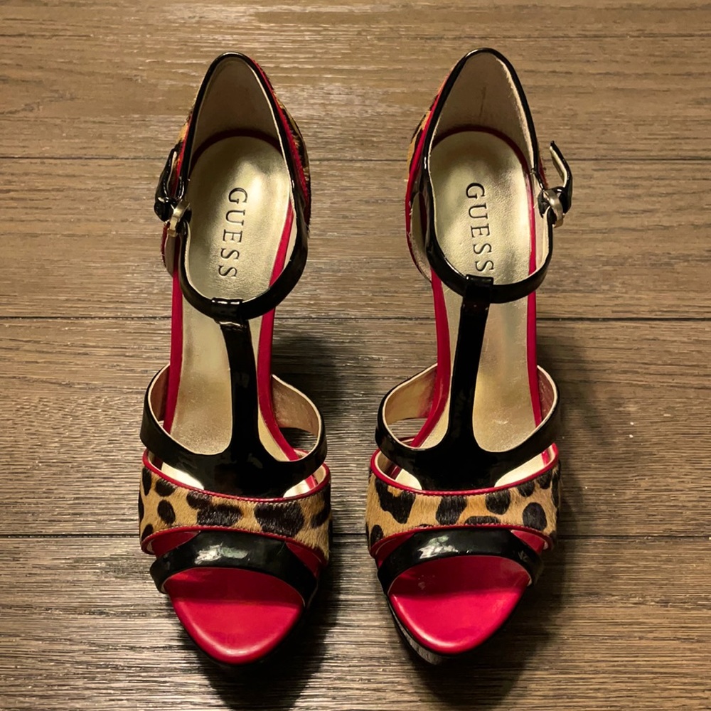 Guess Leopard/Black/Red Heels